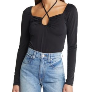 Open Edit Front Tie Knit Keyhole Top